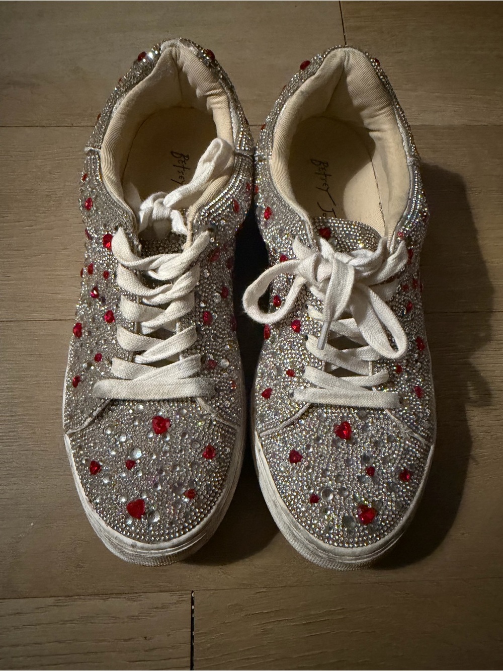 Betsey Johnson Crystal and Red Accent Lace-Up Sneakers